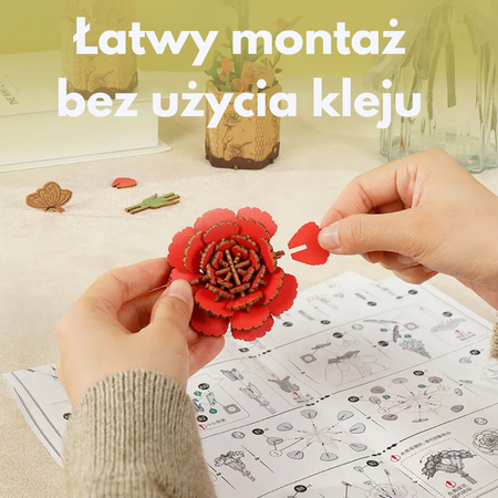 Dřevěná sada Puzzle 3D - Červený karafiát | Robotime