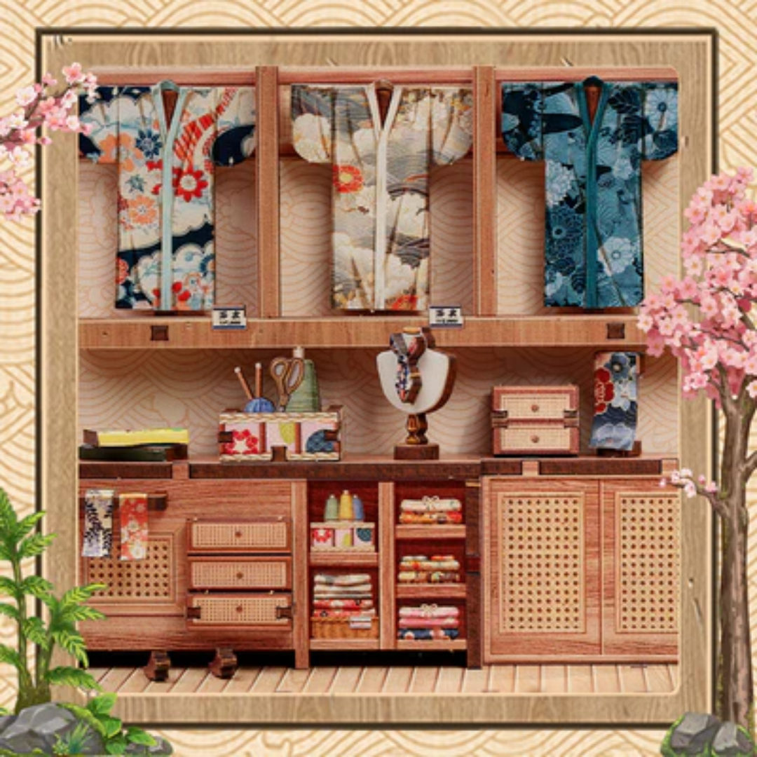 Stojany s kimony a sakurou – DIY Book Nook - Sakura Kimono Shop | Cutebee