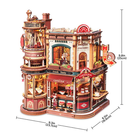 Dream Coffee Factory – 3D puzzle Rolife, kavárna s LED (593 dílků)