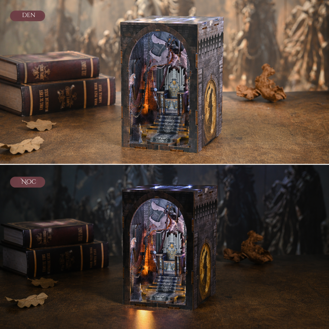 DIY Book Nook - Trůn z kostí | Minicity Miniature House – LED osvětlení po setmění