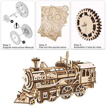Dřevěná stavebnice Puzzle 3d - Lokomotiva | Robotime ROKR