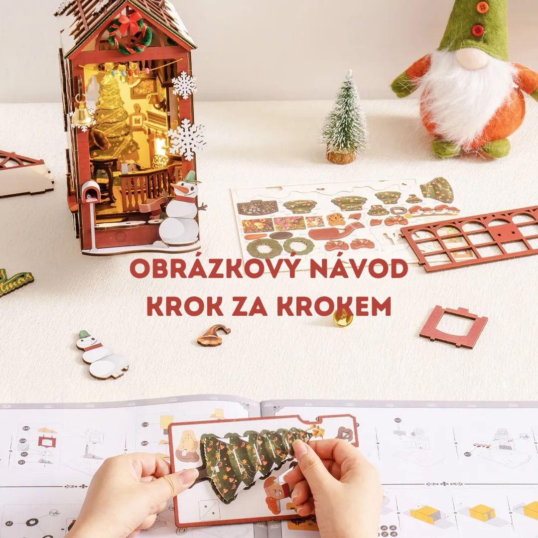 DIY Book Nook - Christmas Indoor Scene | Rolife 3D puzzle – rozměry modelu