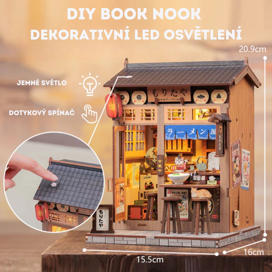DIY Book Nook - Morita Ramen Shop Cutebee Puzzle 3D – rozměry modelu