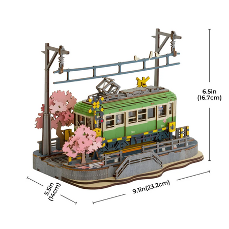 Sakura Journey – 3D puzzle Robotime, tramvaj mezi rozkvetlými třešněmi (223 dílků)