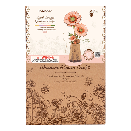 Oranžová gerbera – 3D puzzle Rowood, dřevěná květina DIY