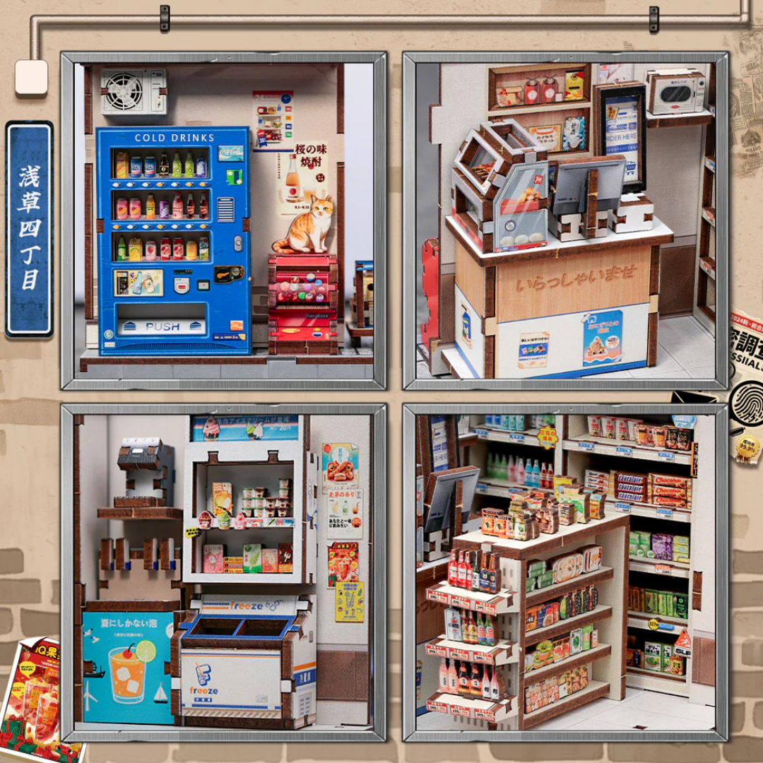 Regály plné miniatur – Beika-cho Convenience Store - DIY Book Nook | Cutebee
