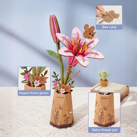Dřevěná sada Puzzle 3D - Růžová lilie | Rowood
