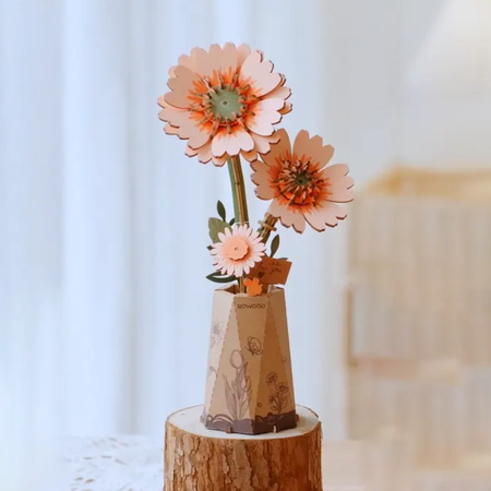 Oranžová gerbera – 3D puzzle Rowood, dřevěná květina DIY